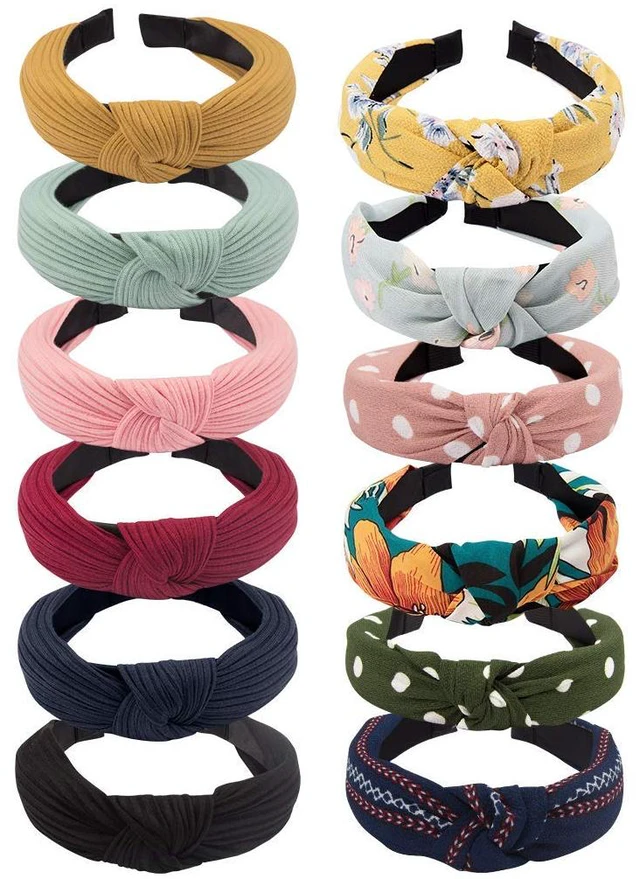 Main image of Womens Headbands Boho Headbands for Women 12 Pack Knot Headband Women Knotted Head Band Elastic Turban HeadBands Boho Bandeau Wide Hair Bands Hair Accessories for Washing Face