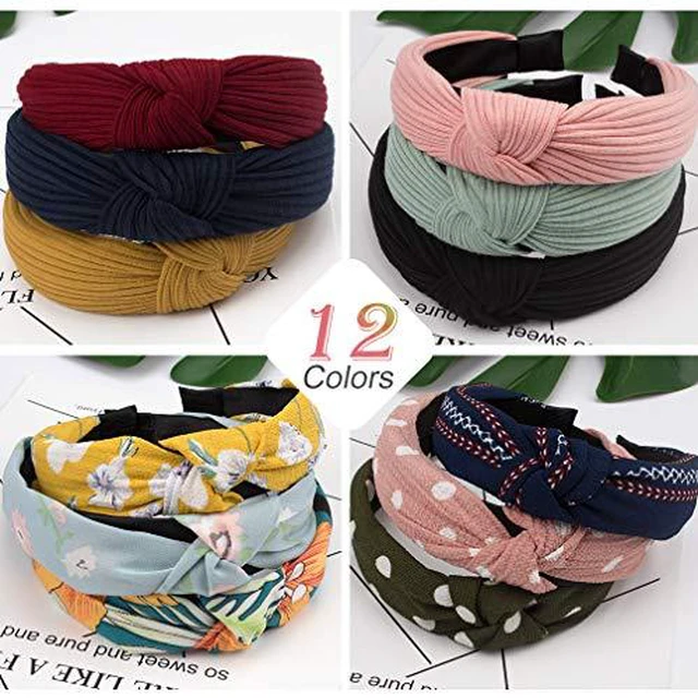 Alt view image 7 of 7 - Womens Headbands Boho Headbands for Women 12 Pack Knot Headband Women Knotted Head Band Elastic Turban HeadBands Boho Bandeau Wide Hair Bands Hair Accessories for Washing Face