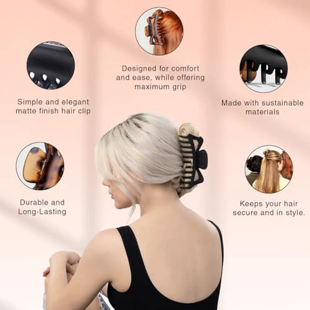 Alt view image 3 of 5 - 5 Inch Large Claw Clips for Thick and Long Hair - Black & Tort, 2pcs