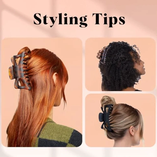 Alt view image 4 of 5 - 5 Inch Large Claw Clips for Thick and Long Hair - Black & Tort, 2pcs