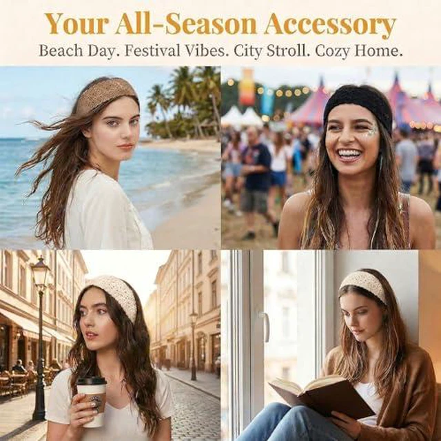 Alt view image 5 of 7 - 3Pcs Boho Headbands for Women Hair Accessories ,Knit Bandana Head Scarf