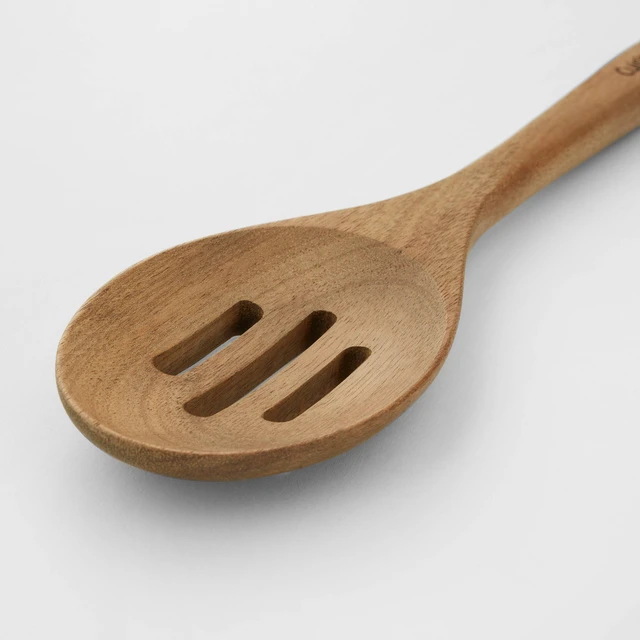 Alt view image 3 of 5 - 2pc Acacia Tool Set Natural Wood: Wooden Cooking Utensils, Slotted Spoon & Turner, Hand Wash, Adult Use