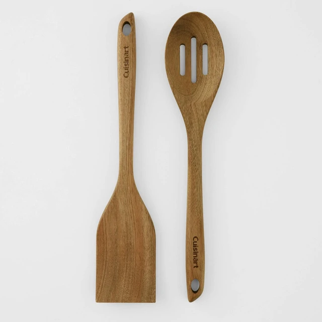 Alt view image 5 of 5 - 2pc Acacia Tool Set Natural Wood: Wooden Cooking Utensils, Slotted Spoon & Turner, Hand Wash, Adult Use