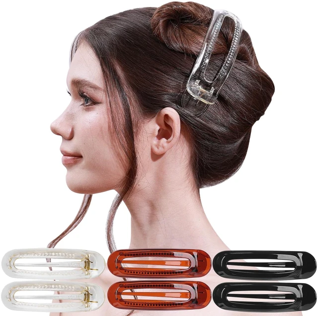 Main image of 6 Pcs Flat Claw Clips for Women Thick Hair, Medium Brown Black