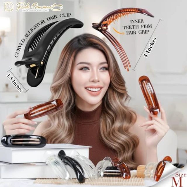 Alt view image 3 of 7 - 6 Pcs Flat Claw Clips for Women Thick Hair, Medium Brown Black