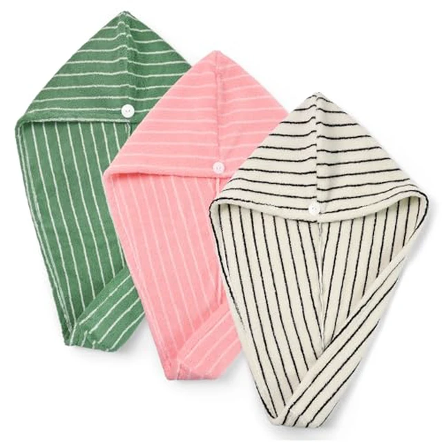 Alt view image 5 of 6 - Cotton Hair Towel Wrap for Women (Black & White Striped)