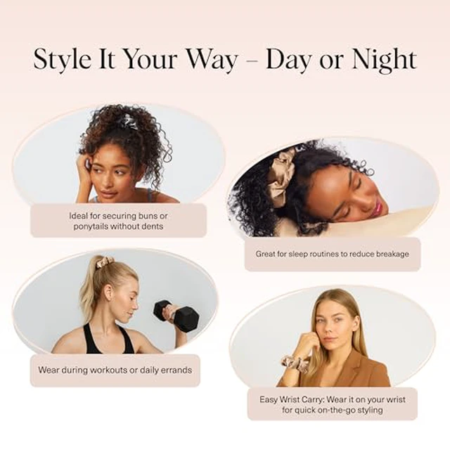Alt view image 4 of 7 - Pillow Satin Scrunchies for Women - Charcoal & Gold, 2pcs