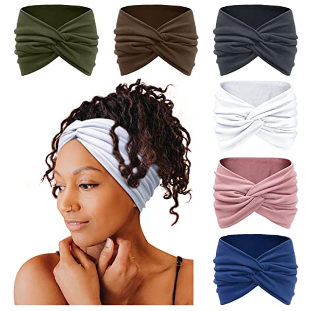 Alt view image 2 of 5 - 7'' Extra Wide Headbands for Women, Large Thick Turban Head Wrap Headband, Boho Bandana Head Bands for Women's Hair, Non Slip Workout Yoga Hairband Hair Accessories, 6 Pack