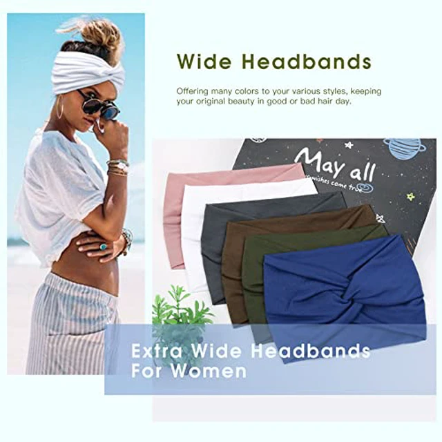 Alt view image 4 of 5 - 7'' Extra Wide Headbands for Women, Large Thick Turban Head Wrap Headband, Boho Bandana Head Bands for Women's Hair, Non Slip Workout Yoga Hairband Hair Accessories, 6 Pack