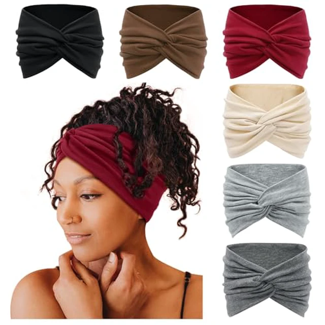 Alt view image 5 of 5 - 7'' Extra Wide Headbands for Women, Large Thick Turban Head Wrap Headband, Boho Bandana Head Bands for Women's Hair, Non Slip Workout Yoga Hairband Hair Accessories, 6 Pack