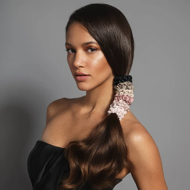 Alt view image 5 of 6 - Ruched Ribbon Skinny Satin Scrunchies - 8pk: Hair Styling, All Hair Types