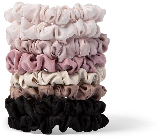 Main image of Ruched Ribbon Skinny Satin Scrunchies - 8pk: Hair Styling, All Hair Types