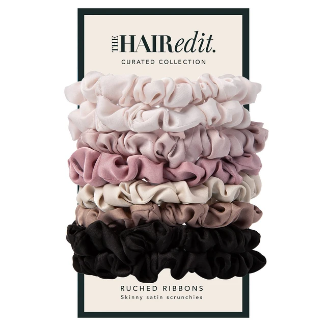 Alt view image 4 of 6 - Ruched Ribbon Skinny Satin Scrunchies - 8pk: Hair Styling, All Hair Types