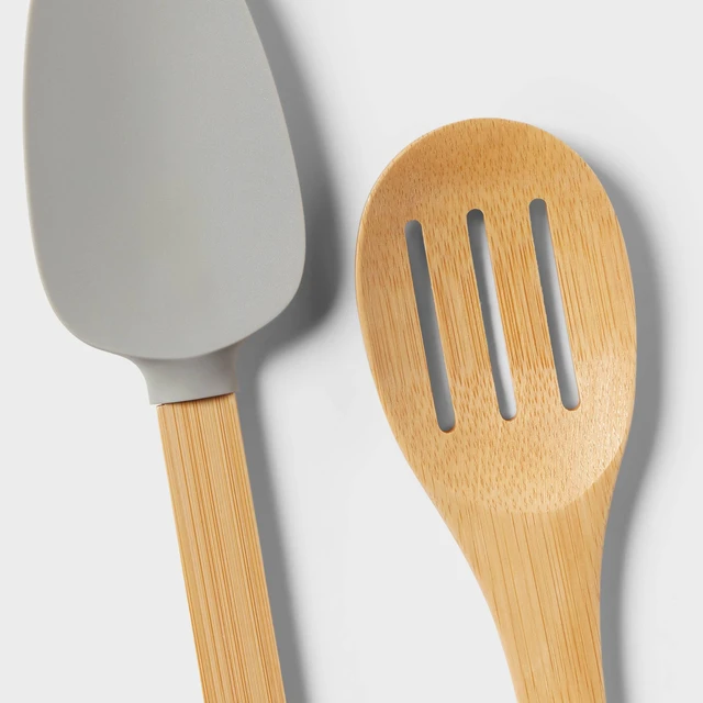 Alt view image 3 of 7 - 10pc Bamboo Utensil Set with Silicone Natural Wood - Room Essentials