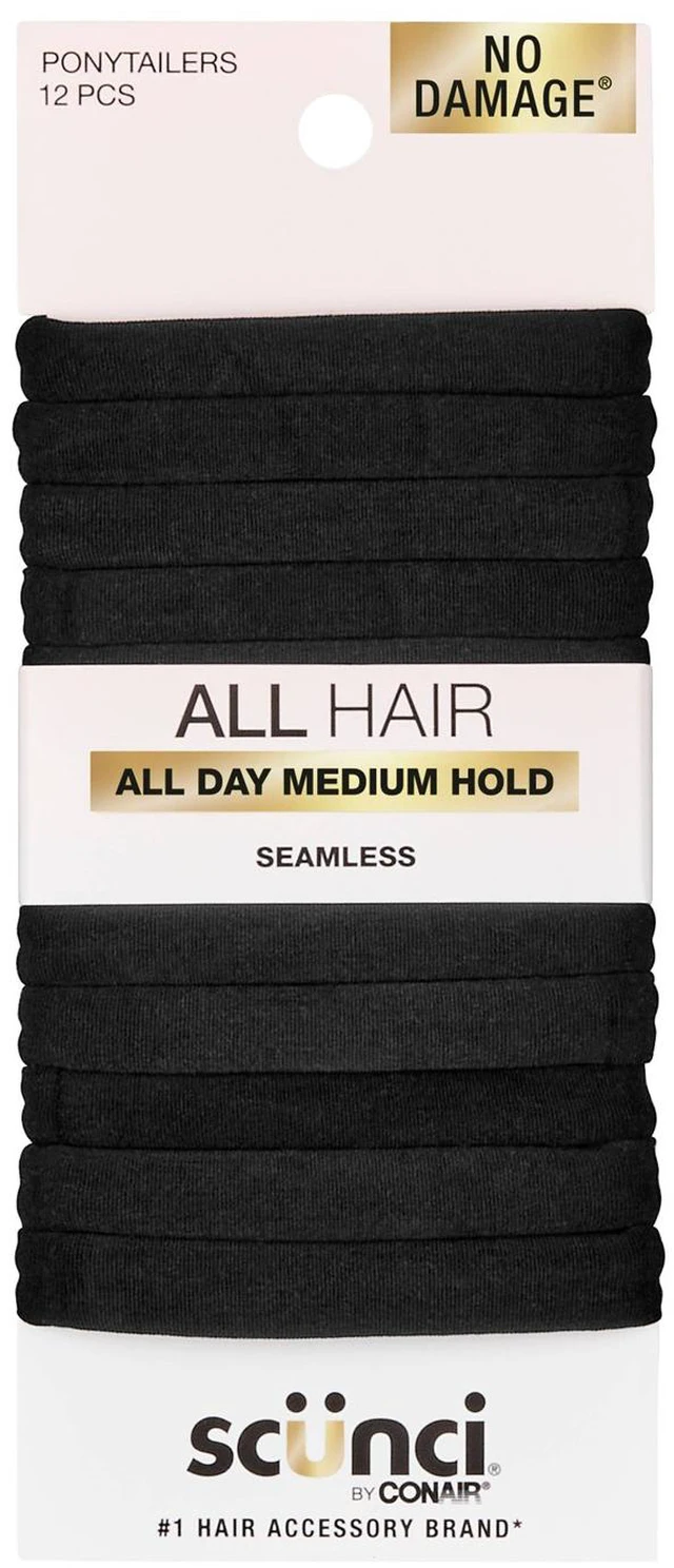 Main image of No Damage Super Comfy Hosiery Elastic Hair Tie Ponytailers - Black - All Hair - 12pcs