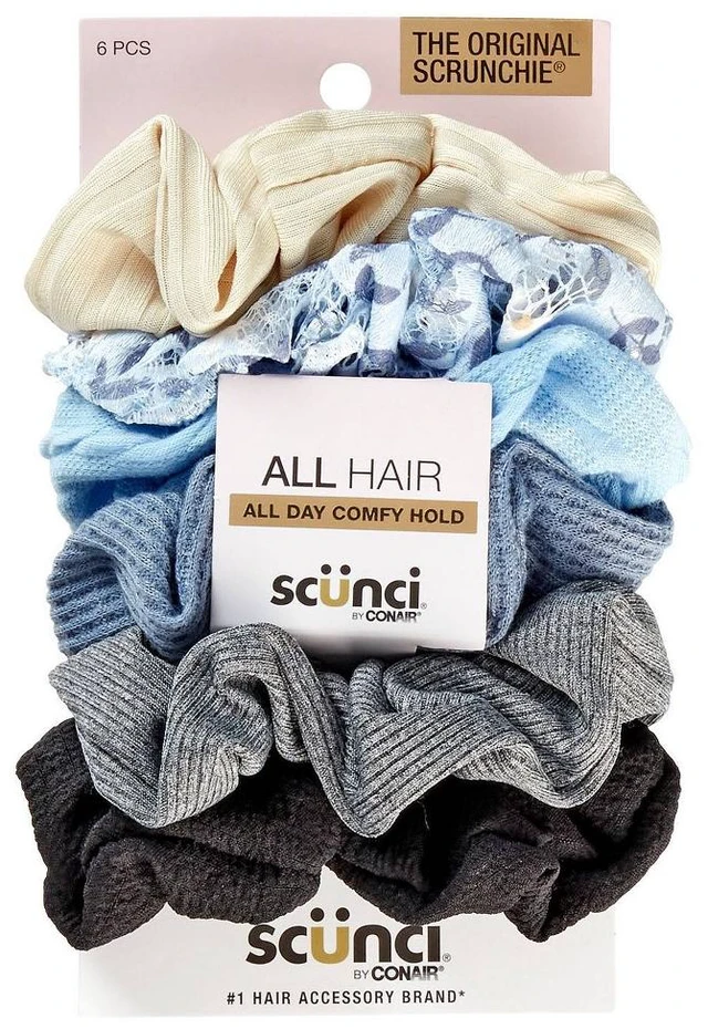 Main image of Mixed Fabric Scrunchies - Neutrals - All Hair - 6pcs: Hair Styling Elastic, Fashion Accessory