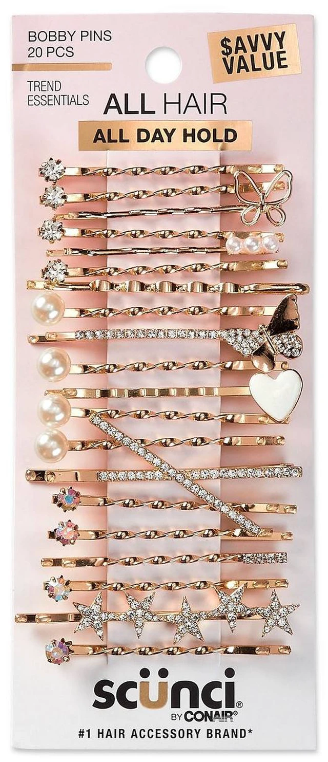Main image of Rhinestone and Pearl Embellished Metal Bobby Pins - All Hair - 20pcs