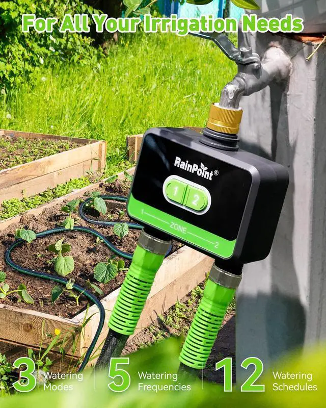 Alt view image 2 of 7 - WiFi Water Timer for Garden Hose with Brass Inlet, 2-Zone Smart Sprinkler Hose Timer, WiFi Irrigation Controller, Automatic Watering System for Lawns and Yard