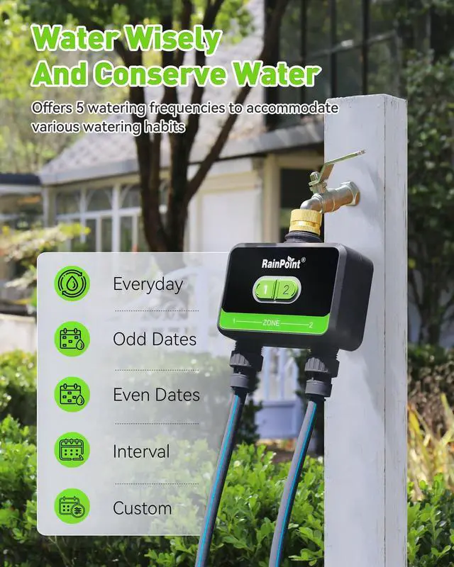 Alt view image 4 of 7 - WiFi Water Timer for Garden Hose with Brass Inlet, 2-Zone Smart Sprinkler Hose Timer, WiFi Irrigation Controller, Automatic Watering System for Lawns and Yard