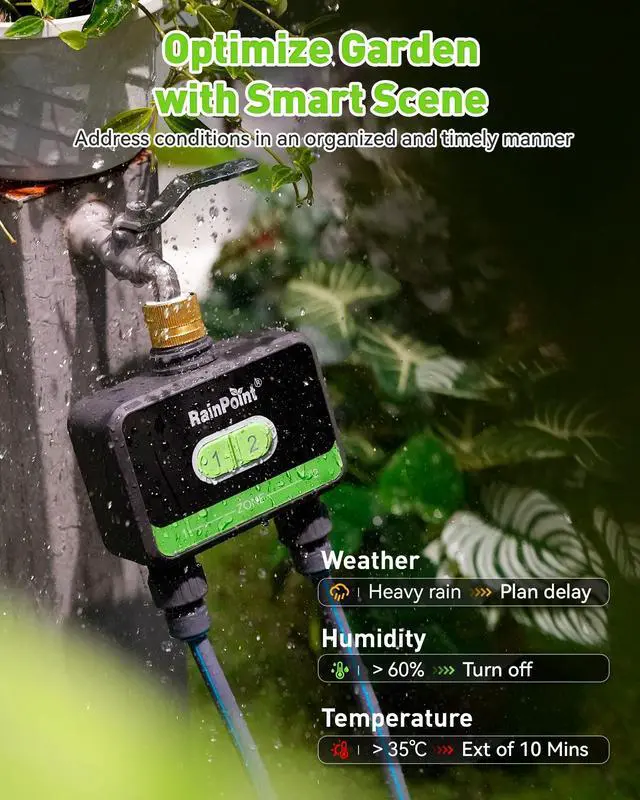 Alt view image 5 of 7 - WiFi Water Timer for Garden Hose with Brass Inlet, 2-Zone Smart Sprinkler Hose Timer, WiFi Irrigation Controller, Automatic Watering System for Lawns and Yard