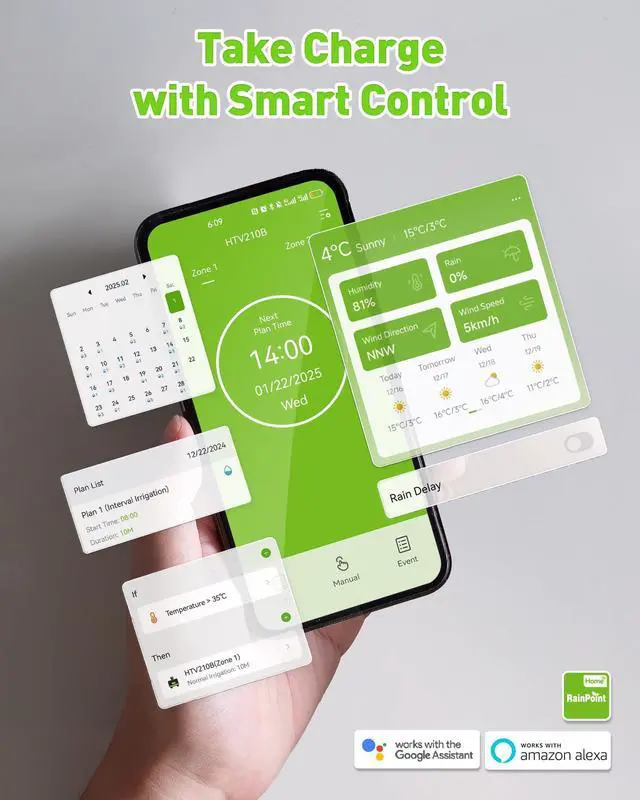 Alt view image 7 of 7 - WiFi Water Timer for Garden Hose with Brass Inlet, 2-Zone Smart Sprinkler Hose Timer, WiFi Irrigation Controller, Automatic Watering System for Lawns and Yard