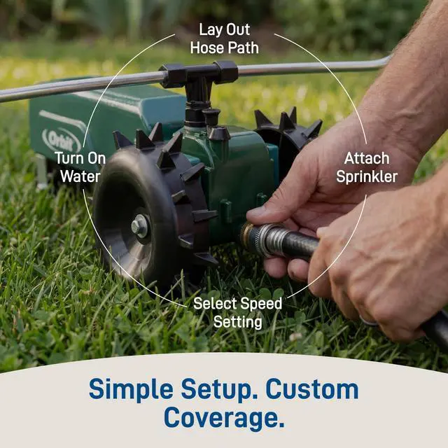 Alt view image 7 of 7 - Traveling Tractor Water Sprinkler - Self-Propelled Traveling Sprinkler for Wide Lawn Coverage - Cast-Iron Body with Adjustable Coverage - Three-Speed - Automatic Shut Off - 58322