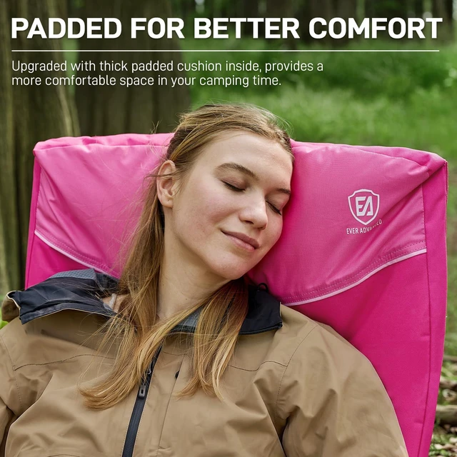 Alt view image 3 of 7 - Padded Oversized Camping Chair for Women, Heavy Duty, Side Pockets, 500lbs, Pink