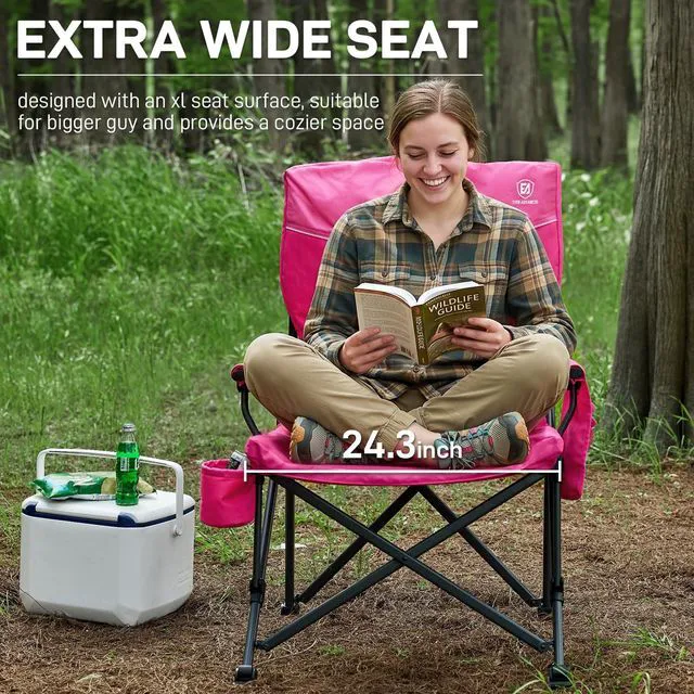 Alt view image 4 of 7 - Padded Oversized Camping Chair for Women, Heavy Duty, Side Pockets, 500lbs, Pink