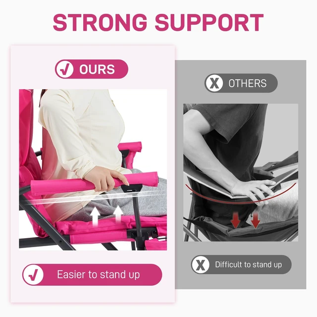 Alt view image 5 of 7 - Padded Oversized Camping Chair for Women, Heavy Duty, Side Pockets, 500lbs, Pink
