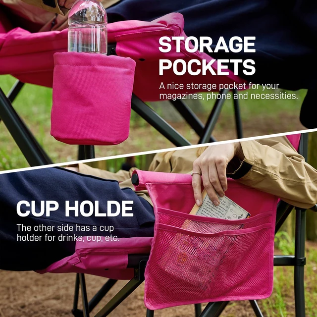 Alt view image 6 of 7 - Padded Oversized Camping Chair for Women, Heavy Duty, Side Pockets, 500lbs, Pink