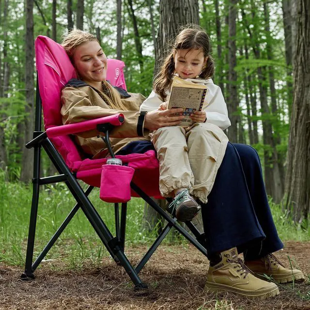 Alt view image 7 of 7 - Padded Oversized Camping Chair for Women, Heavy Duty, Side Pockets, 500lbs, Pink