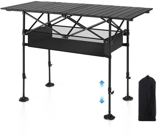 Main image of Folding Camping Table, Aluminum Roll-up Picnic Backpacking Table | Adjustable Height Camping Table Portable Picnic Dining Table Folding Card Table w/Handle Lightweight for Indoor Outdoor