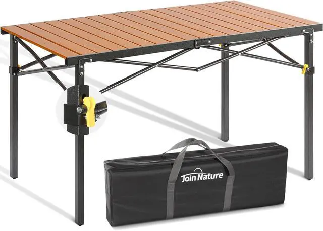 Main image of 46.4" Large Camping Table for 2-6 People, Heavy Duty Foldable | Camp Table with Aluminum Roll-Up Top & Carry Bag, Supports 220 lbs, Portable Folding Table for BBQ, Tailgating, Backyard