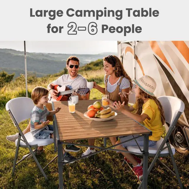 Alt view image 2 of 7 - 46.4" Large Camping Table for 2-6 People, Heavy Duty Foldable | Camp Table with Aluminum Roll-Up Top & Carry Bag, Supports 220 lbs, Portable Folding Table for BBQ, Tailgating, Backyard