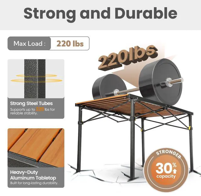 Alt view image 4 of 7 - 46.4" Large Camping Table for 2-6 People, Heavy Duty Foldable | Camp Table with Aluminum Roll-Up Top & Carry Bag, Supports 220 lbs, Portable Folding Table for BBQ, Tailgating, Backyard