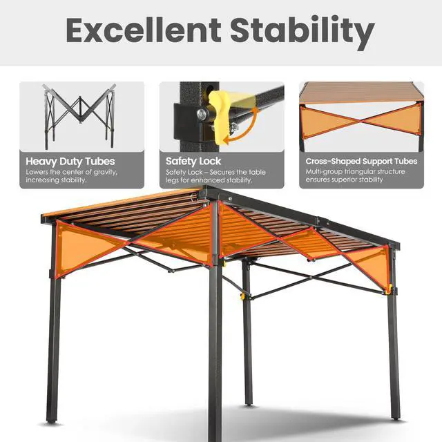 Alt view image 5 of 7 - 46.4" Large Camping Table for 2-6 People, Heavy Duty Foldable | Camp Table with Aluminum Roll-Up Top & Carry Bag, Supports 220 lbs, Portable Folding Table for BBQ, Tailgating, Backyard