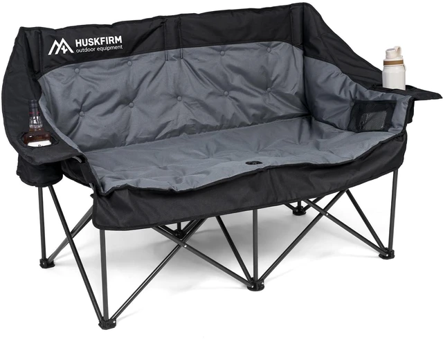 Main image of Oversized Double Camping Chair Padded Camping Chairs for Adults,Black | Folding Loveseat with Cup Holders and Side Pockets Heavy Duty Outdoor Lawn Chairs for Camping,Sports, Fishing,Beach