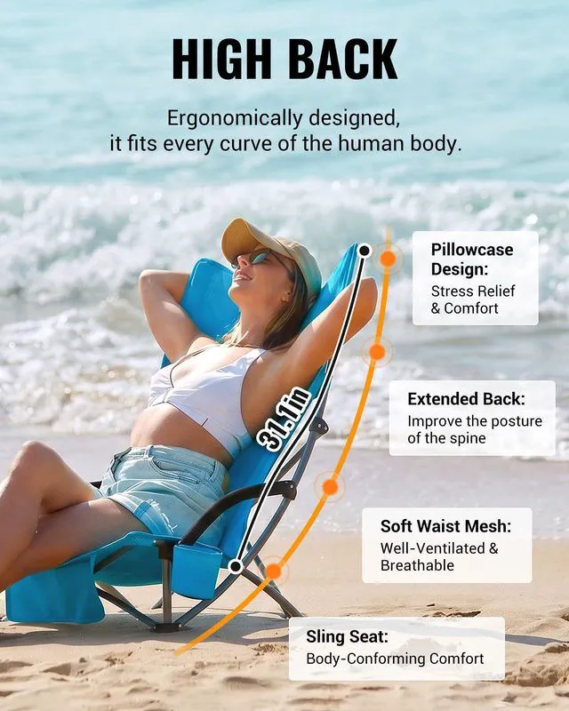 Alt view image 4 of 7 - Low Beach Chairs, Portable Folding Chair for Adults Extra Wide 300lbs Heavy Duty Lightweight Oversized Gear with Cup Holder,Carry Bag,Foldable Chair Carry Bag for Outdoor Lawn Camping Picnic