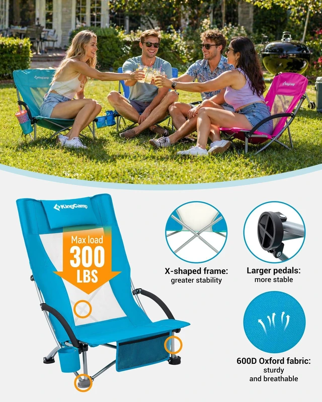 Alt view image 7 of 7 - Low Beach Chairs, Portable Folding Chair for Adults Extra Wide 300lbs Heavy Duty Lightweight Oversized Gear with Cup Holder,Carry Bag,Foldable Chair Carry Bag for Outdoor Lawn Camping Picnic