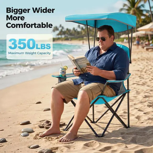 Alt view image 4 of 7 - Heavy Duty Canopy Camping Chairs with Adjustable Sunshade | Heavy duty 400 LBS, Steel Frame, Sturdy, Ergonomic,600D Oxford fabric ,Phone holder Cup holder,Carry Bag,Easy to set up