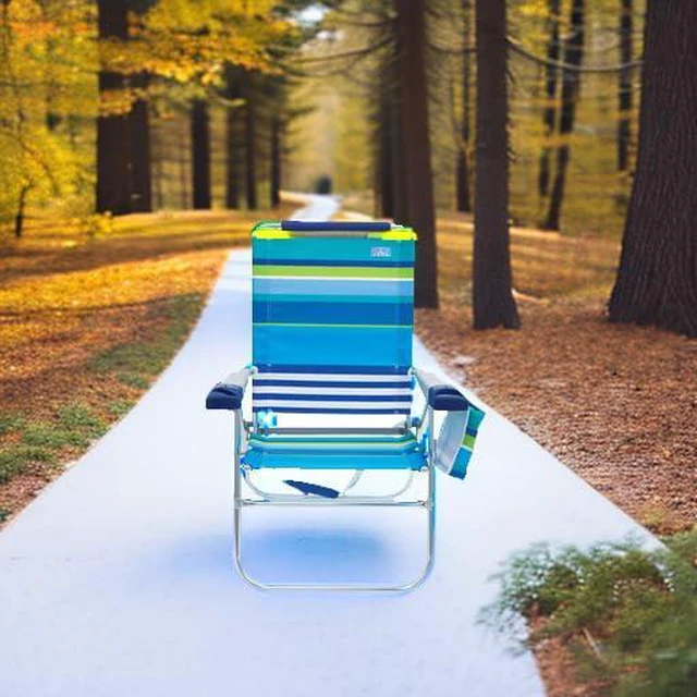 Alt view image 3 of 3 - 17" Extended Height 4-Position Folding Beach, Camping, Lawn Chair, Blue/White/Green