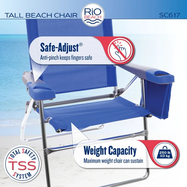 Alt view image 3 of 7 - 17" Extended Height 4-Position Folding Beach, Camping, Lawn Chair, Blue/White/Green