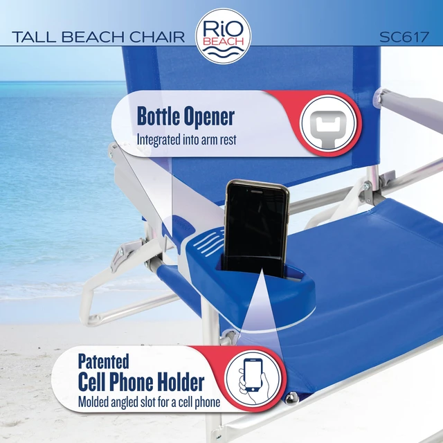 Alt view image 6 of 7 - 17" Extended Height 4-Position Folding Beach, Camping, Lawn Chair, Blue/White/Green
