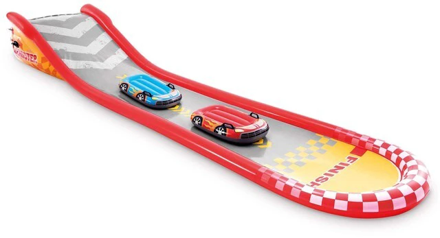 Main image of 57167EP 18.5 Foot Long Inflatable Racing Fun Water Slide Track with 2 Surf Car Riders and Built-in Sprayer for Ages 6 and Up