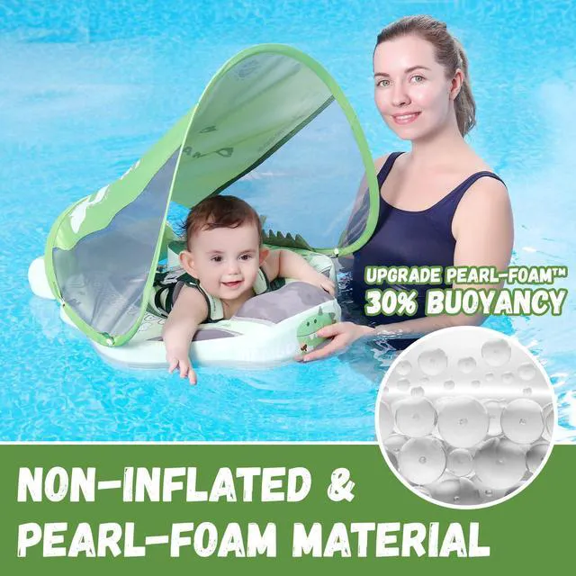 Alt view image 2 of 6 - Mambobaby Baby Swim Float with Canopy Non-Inflatable Infant Pool Float with Tail Avoid Flip Solid Skin-Friendly Material for 3-24 Months Toddler Boys Girls (Light Green)