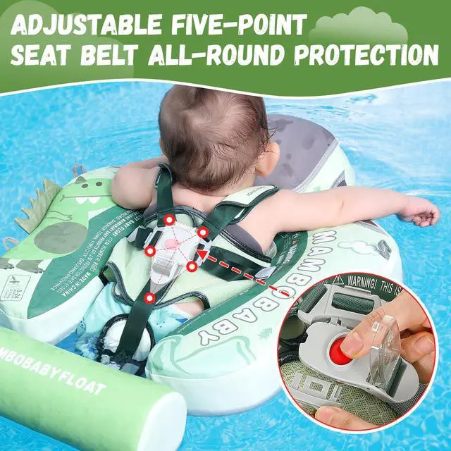 Alt view image 5 of 6 - Mambobaby Baby Swim Float with Canopy Non-Inflatable Infant Pool Float with Tail Avoid Flip Solid Skin-Friendly Material for 3-24 Months Toddler Boys Girls (Light Green)