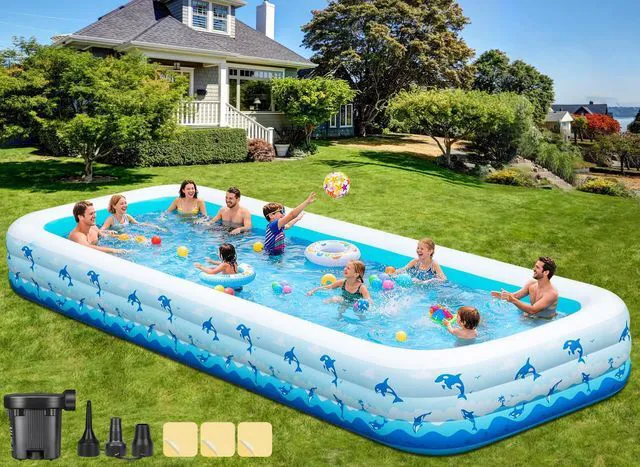 Main image of Extra Large Inflatable Swimming Pool 165" x 76" x 22" Oversized Blow Up Pool for Adults, Big Family Backyard Pool with Pump, Thickened Kiddie Pool for Summer Water Party, Easy Set Up
