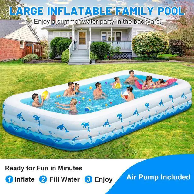 Alt view image 2 of 7 - Extra Large Inflatable Swimming Pool 165" x 76" x 22" Oversized Blow Up Pool for Adults, Big Family Backyard Pool with Pump, Thickened Kiddie Pool for Summer Water Party, Easy Set Up