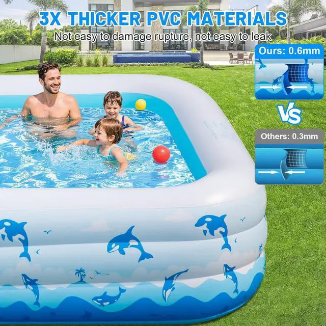 Alt view image 4 of 7 - Extra Large Inflatable Swimming Pool 165" x 76" x 22" Oversized Blow Up Pool for Adults, Big Family Backyard Pool with Pump, Thickened Kiddie Pool for Summer Water Party, Easy Set Up