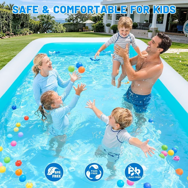 Alt view image 5 of 7 - Extra Large Inflatable Swimming Pool 165" x 76" x 22" Oversized Blow Up Pool for Adults, Big Family Backyard Pool with Pump, Thickened Kiddie Pool for Summer Water Party, Easy Set Up